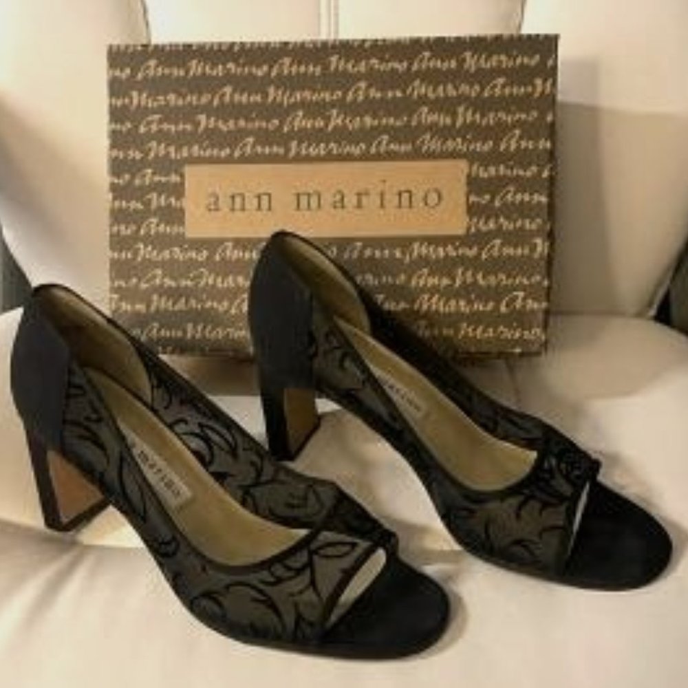 Ann marino Black Mesh Open-toe Heels size 7 1/2